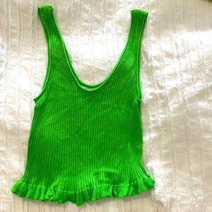 Lime green ribbed ruffle cropped tank top sweater